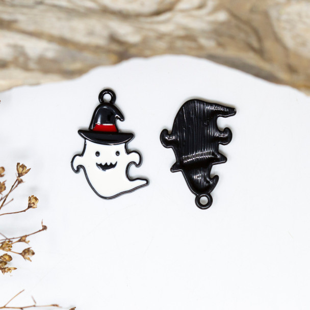 Black Plated Enamel 16x24mm Witch Hat Ghost Charm