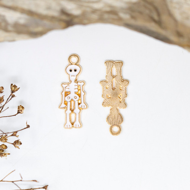 Gold Plated Enamel 10x25mm Skeleton Charm