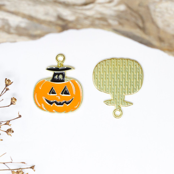 Gold Plated Enamel 19x23mm Pumpkin Charm