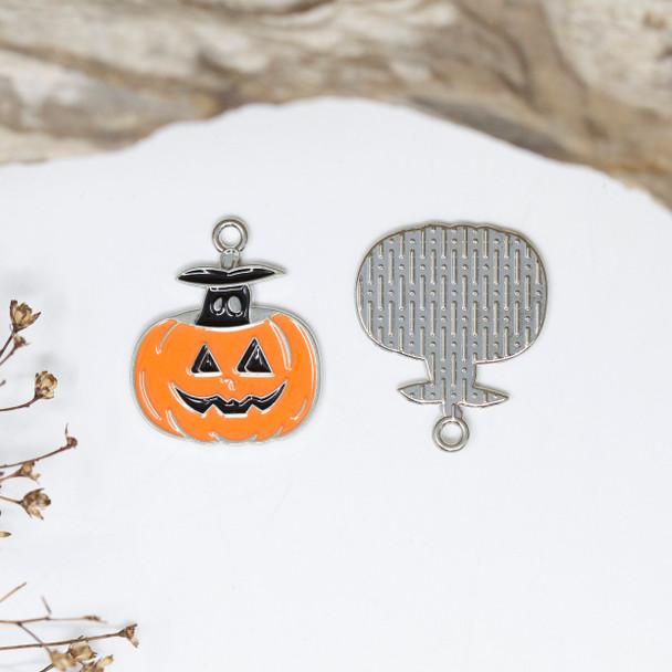 Silver Plated Enamel 19x23mm Pumpkin Charm