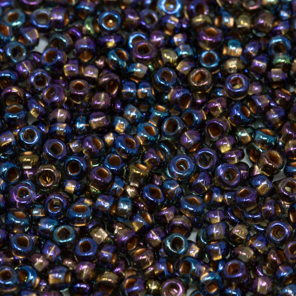 Size 8 Czech Seed Beads -- 1029 Black Diamond AB / Copper Lined