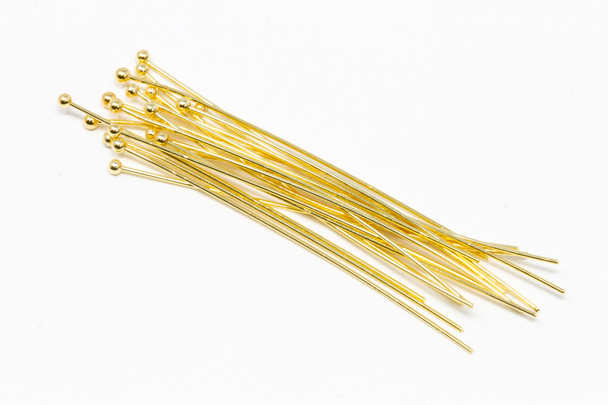 18K Gold Plated 20m Long 22 Gauge Ball End Head Pins - 20 Pieces