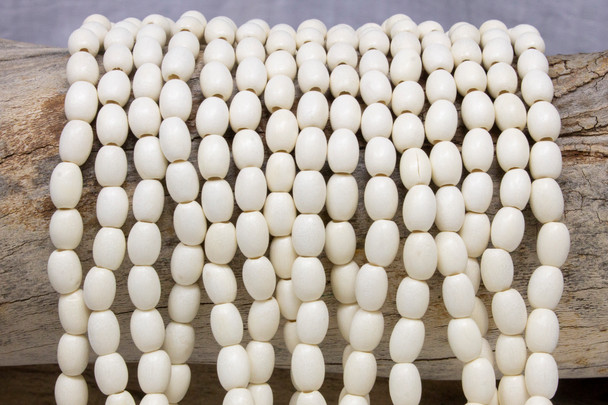 White Wood Polished 6x9mm Rice Oval