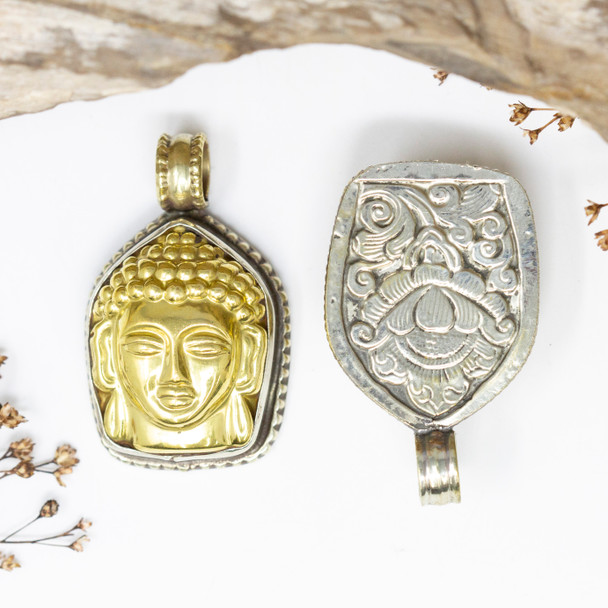 Gold Plated Tibetan Silver Buddha Head 23x43mm Pendant