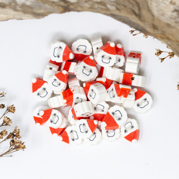 Polymer Clay 10mm Santa Face Flat Round