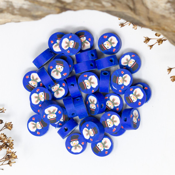 Polymer Clay 10mm Blue Snowman Flat Round