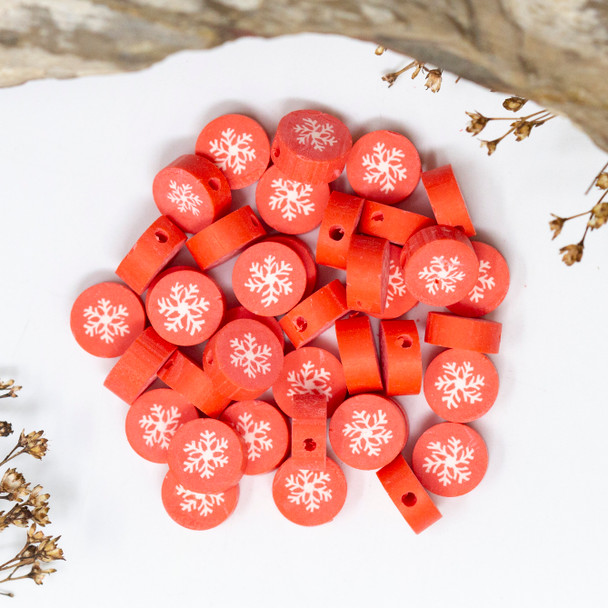 Polymer Clay 10mm Red Snowman Flat Round
