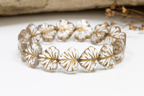 Czech Glass 11x13mm Maple Leaf Beads - Crystal Transparent Dark Bronze Wash