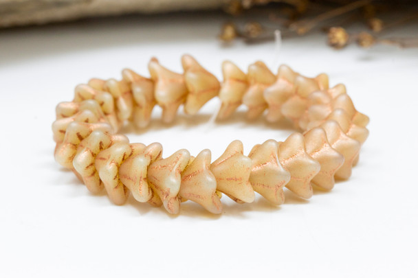 Czech Glass 6x9mm 5 Point Bell Flower Beads - Pink Opaline with Bronze Wash