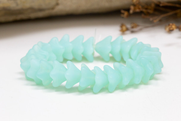 Czech Glass 6x9mm 5 Point Bell Flower Beads - Matte Aqua Opaline