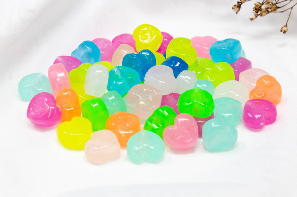 Luminous Acrylic Glow in the Dark 11mm Smiley Heart Beads - Package of 50
