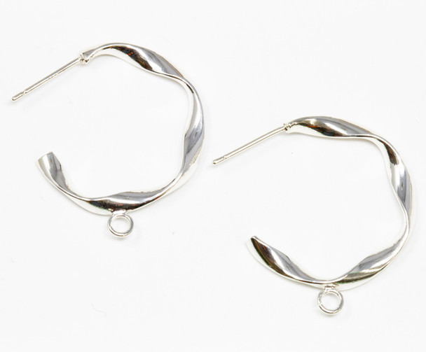Sterling Silver Plated 25mm Twisted 1/2 Hoop Earrings - 1 Pair