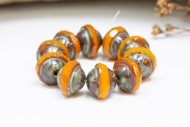 Czech Glass 8x10mm Saturn - Orange Opaline Picasso Finish