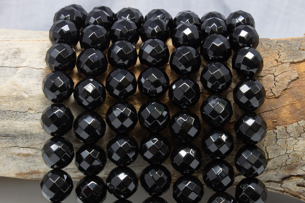 Black Onyx A Grade Polished 14mm Faceted Round - 64 Cut