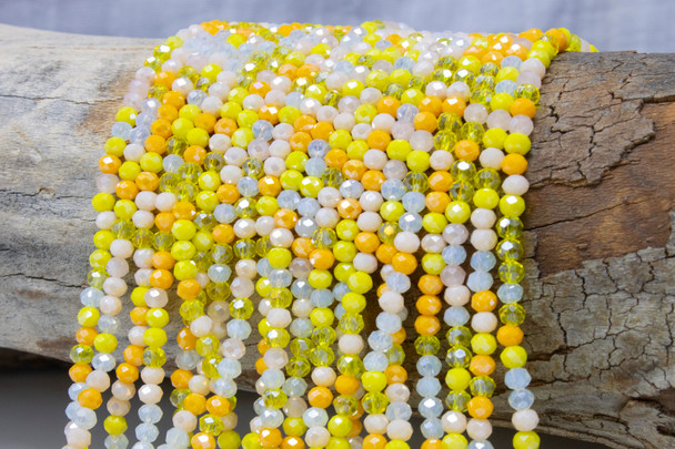 Glass Crystal Polished 3x4mm Faceted Rondelle - Sunshine Mix