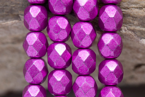Fire Polish 6mm Faceted Round - Metallic Pink Yarrow