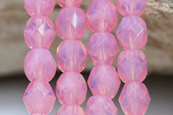 Fire Polish 6mm Faceted Round - Milky Pink