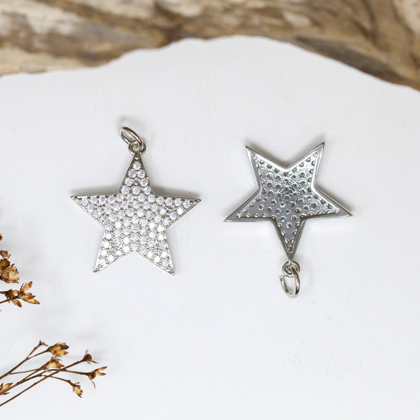 Silver Plated Micro Pave 20x19mm Star Charm