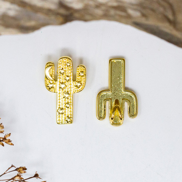 Gold Plated 20x12mm Star / Moon Cactus Charm