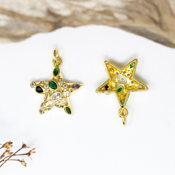 Gold Plated Micro Pave 16mm Multi Color Star Charm