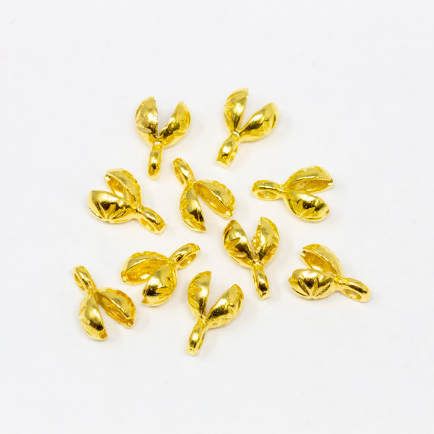 Gold Plated Brass 9x4mm Bead / Knot Cover Ends - 1.6mm Hole - 10 Pieces