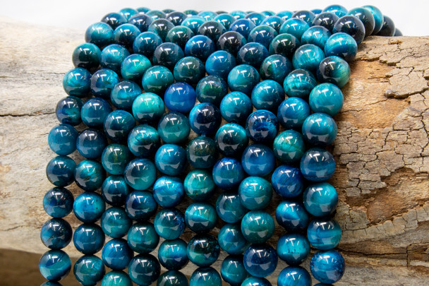 Tiger Eye A Grade Dyed Teal Polished 8mm Round