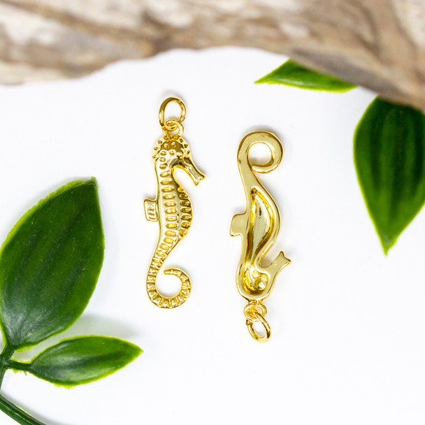 Gold Plated 27x9mm Sea Horse Charm