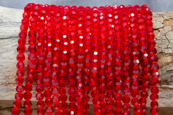 Glass Crystal Polished 6mm Faceted Round - Transparent Red