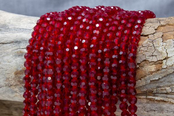Glass Crystal Polished 6mm Faceted Round - Dark Transparent Red