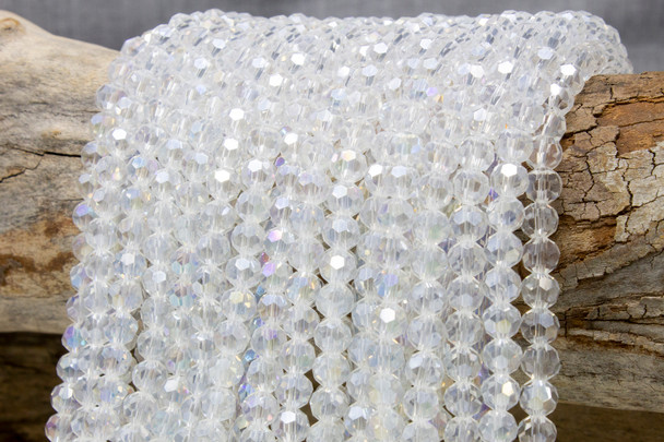 Glass Crystal Polished 6x7mm Faceted Rondelle - Crystal AB