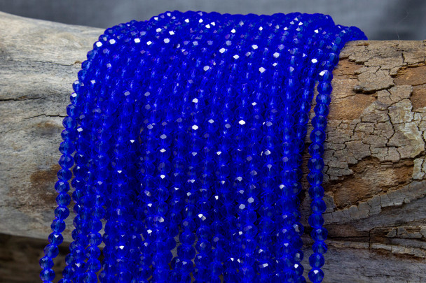 Glass Crystal Polished 3mm Faceted Rondelle - Transparent Medium Blue