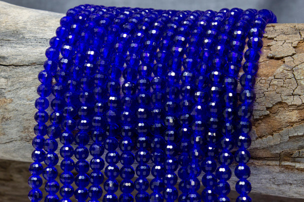 Glass Crystal Polished 5mm Faceted Round - Deep Blue
