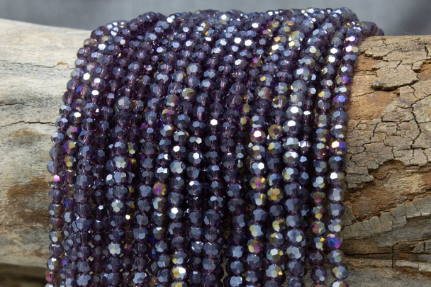 Glass Crystal Polished 3mm Faceted Round - Medium Purple Half Coated