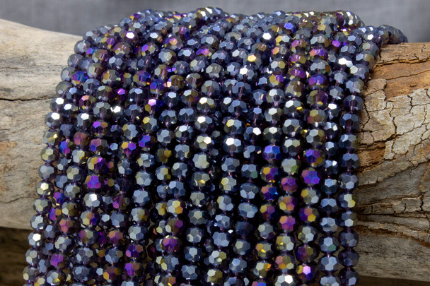 Glass Crystal Polished 5x6mm Faceted Rondelle - Purple Iris Full Plated