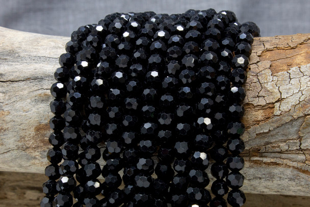 Glass Crystal Polished 7mm Faceted Round - Black