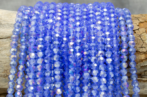 Glass Crystal Polished 5mm Faceted Round - Sapphire AB