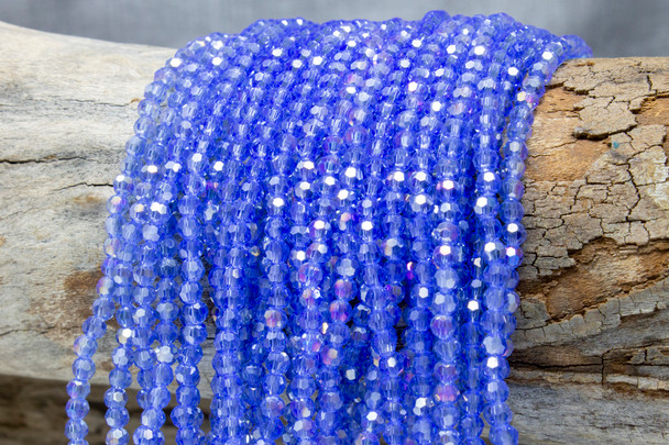 Glass Crystal Polished 3x4mm Faceted Rondelle - Sapphire AB