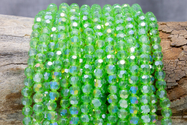 Glass Crystal Polished 5mm Faceted Round - Light Green AB