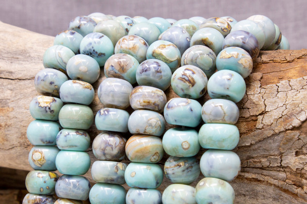 Tibetan Style Agate Aqua Polished 10x14-15mm Rondelle