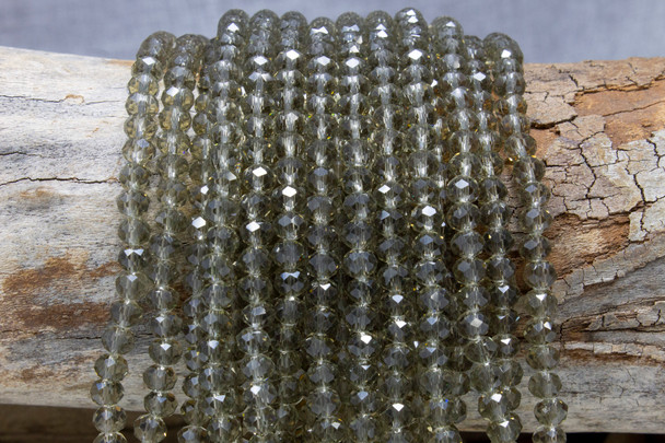 Glass Crystal Polished 4x6mm Faceted Rondel - Transparent Smoky Grey