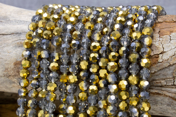 Glass Crystal Polished 8mm Faceted Round - 1/2 Gold Plated