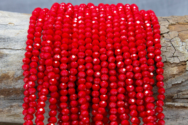 Glass Crystal Polished 4mm Faceted Round - Opaque Red