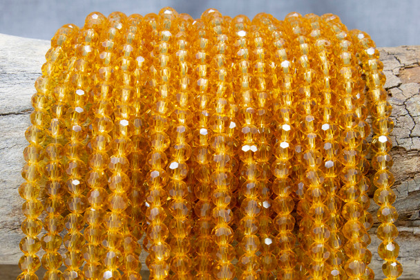 Glass Crystal Polished 5mm Faceted Round - Yellow Topaz