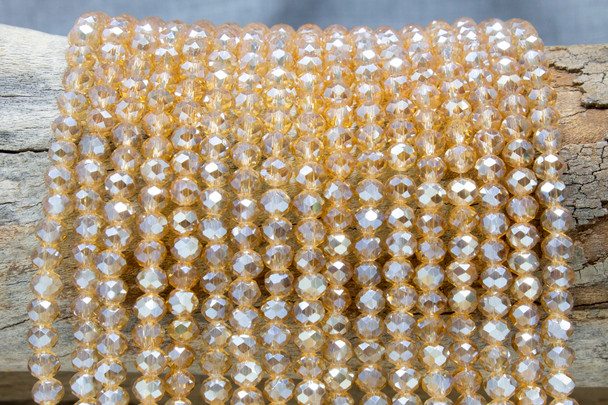 Glass Crystal Polished 4x6mm Faceted Rondel - Transparent Golden