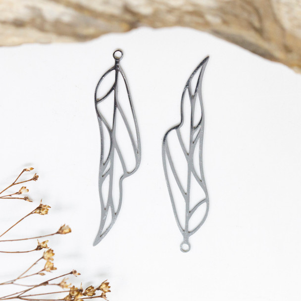 Stainless Steel 48x11mm Long Leaf Pendant
