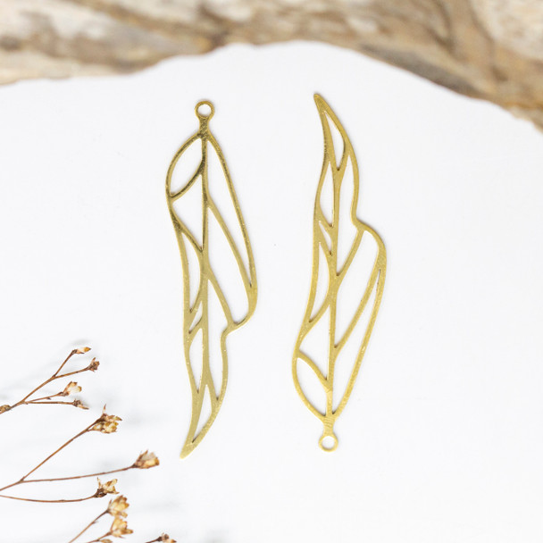 18K Gold Plated Stainless Steel 48x11mm Long Leaf Pendant