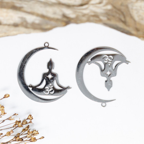 Stainless Steel 32x27mm Yoga Moon Buddha Pendant