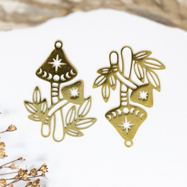 18K Gold Plated Stainless Steel 24x34mm Toadstools Pendant