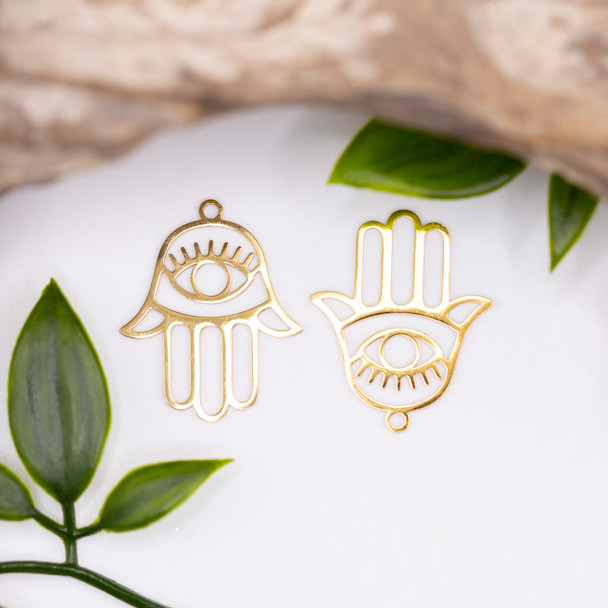18K Gold Plated Stainless Steel 22x28mm Hamsa Eye Palm Charm