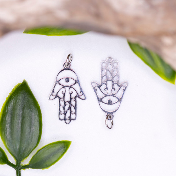 Stainless Steel 12x21mm Hamsa Eye Hand Charm